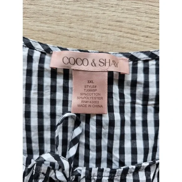 Coco & Shay Women Top 3XL Black White Gingham Peplum Tie Front Sleeveless - Picture 7 of 9